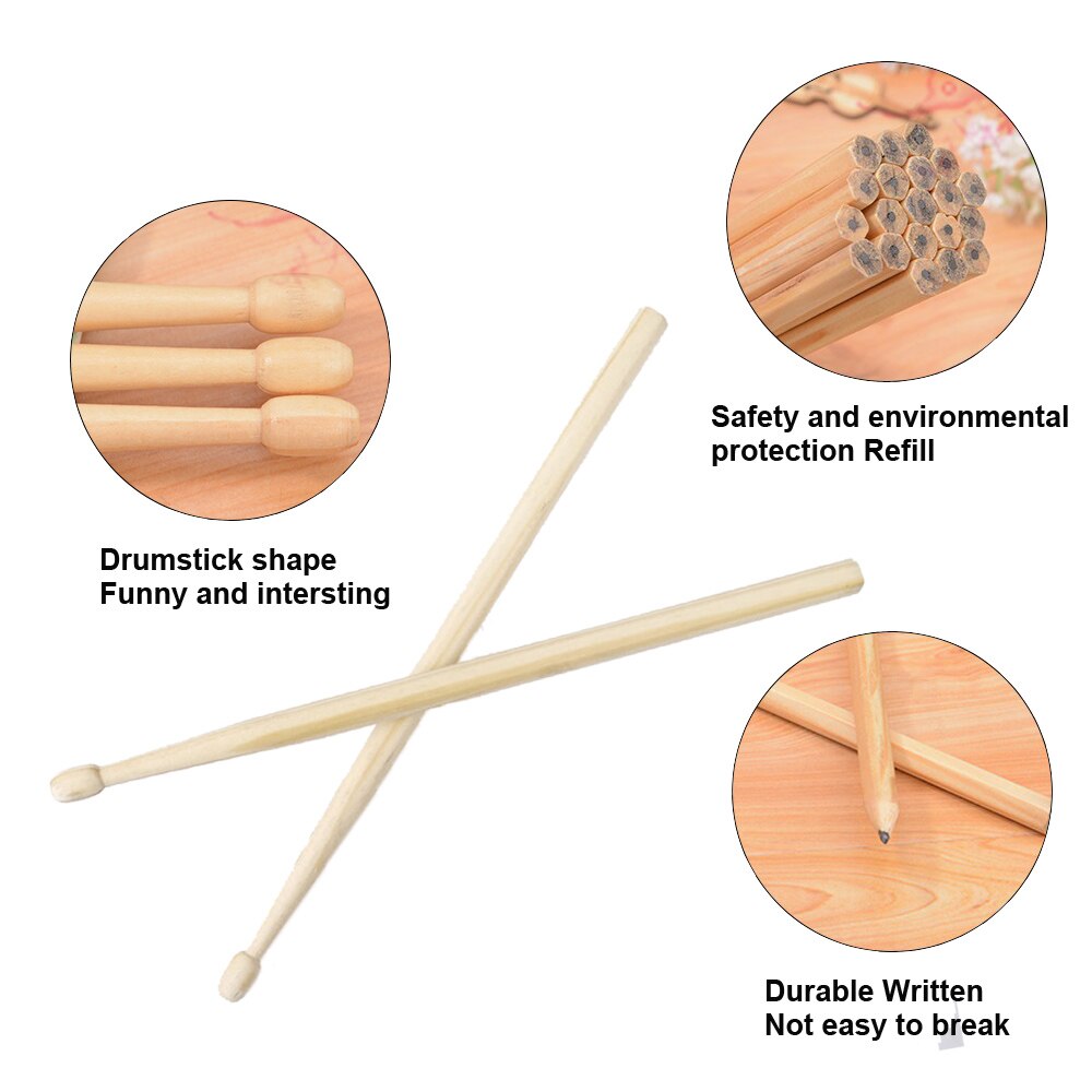 10 pairs Drumsticks Pencil Suck UK Wood Log Manufacturing Baqueta HB Writing Safe Non-toxic Pencil Drumsticks for Drummer