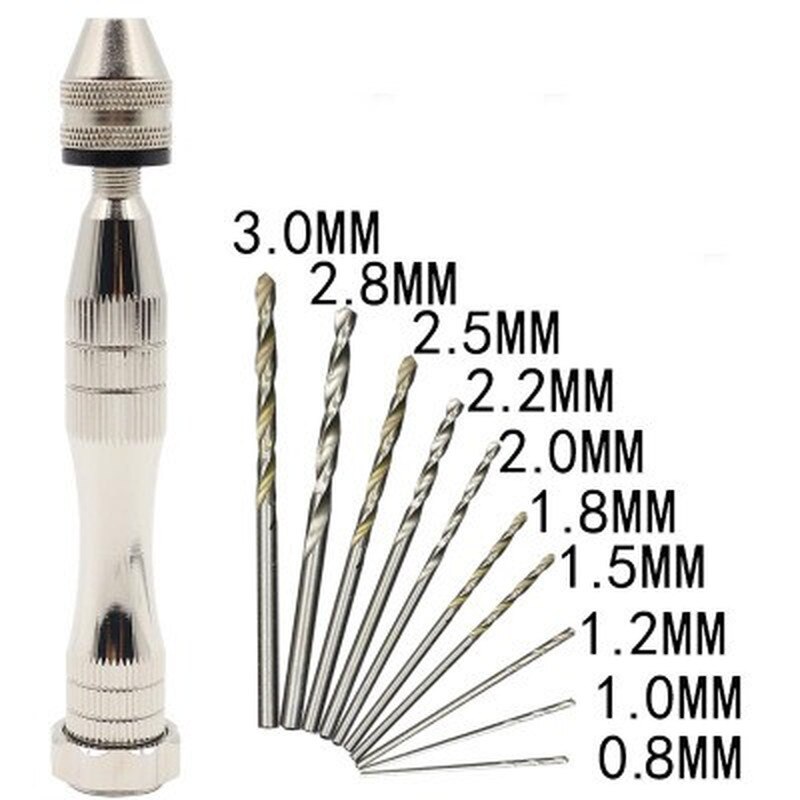 10pcs/set Twist Drill Bit High Precision Mini Micro Aluminum Hand Drill with Keyless Chuck Rotary Twist Drill Hand Drill Bit