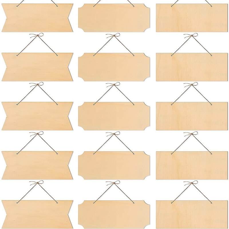 15Pcs Unfinished Hanging Wood Sign Blank Decorative Wood Plaque Wooden Slices Banners with Ropes for Pyrography Painting: Default Title
