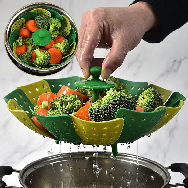 Cookware Plastic Steaming Food Basket Mesh Silicone Faucet Steamer Folding Food Vegetable Vapor Cooker Dish Foldable Steamer