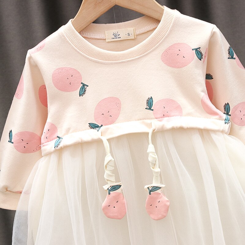 Automne à manches longues fruits impression maille jupe bébé fille robe enfant en bas âge bébé -né coton robe princesse robe pour 6M-4Y enfants