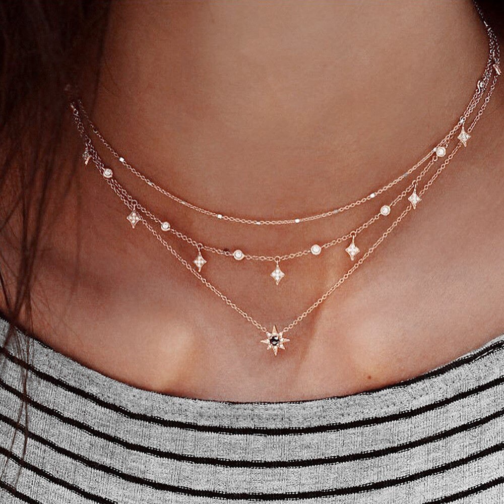 Bohemian Multilayer Ster Maan Hanger Ketting Voor Vrouw Mode Geometrische Charme Ketting Choker Ketting Sieraden: N825 Gold