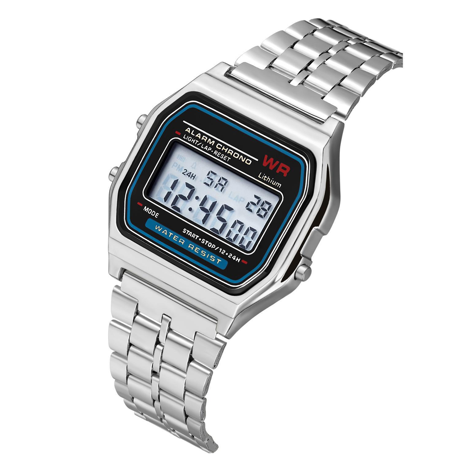 LED Digital Watch Crystal Square Women Watches PCV / F91W Steel Strap Sports Watches Electronic Wrist Band Clock Students: Silver-B