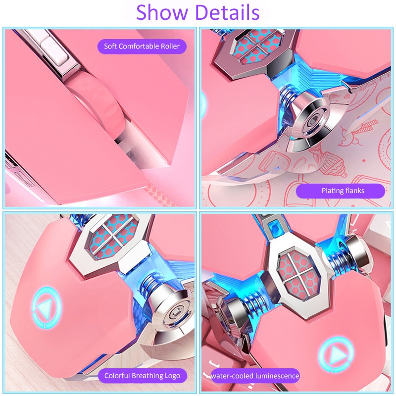 Wired Gaming Pink Mouse Mute RGB Gamer USB 7 Buttons Mice Ergonomic Game Mouse For Desktop Laptop Optical Office Computer Mouse