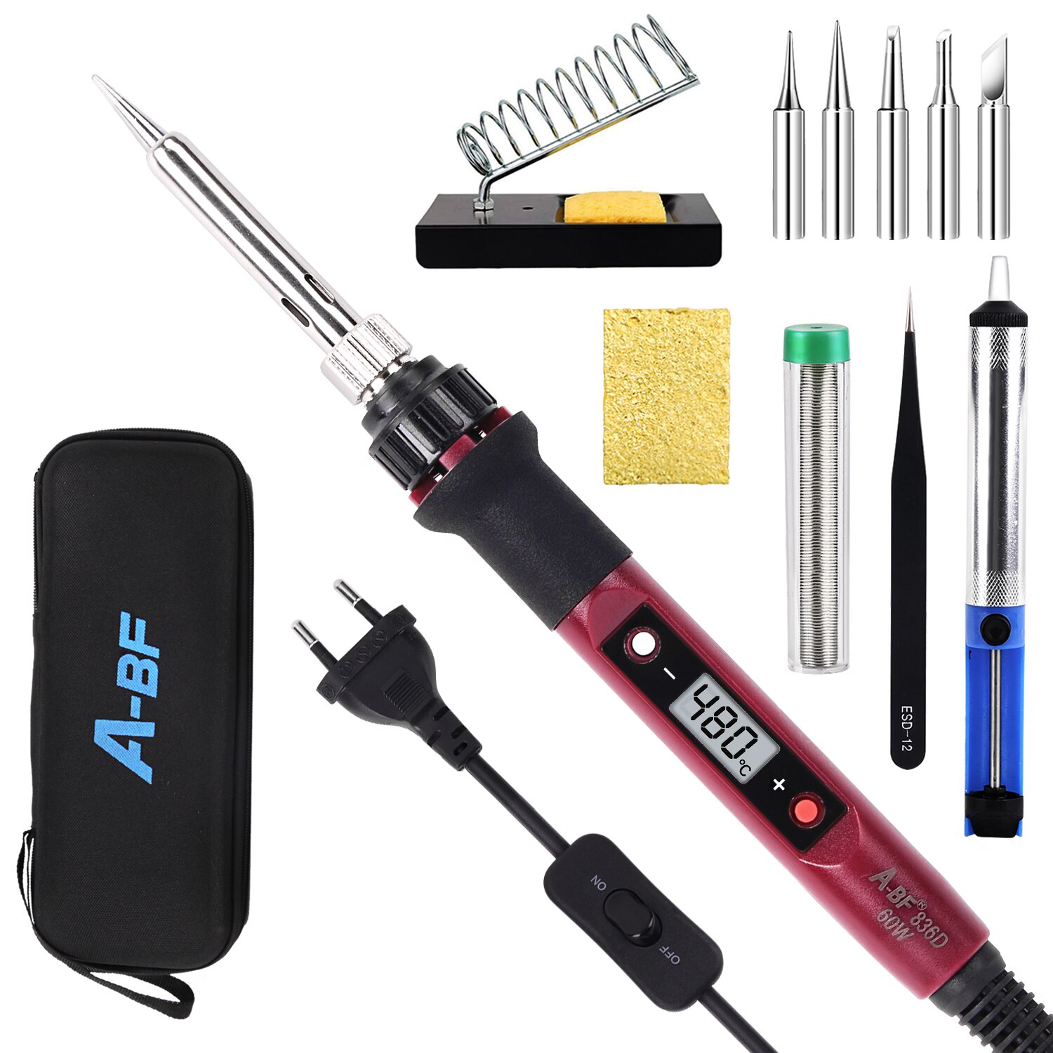 A-BF Digital Display Thermostat Electric Soldering Iron 60W Fast Heating Adjustable Multifunctional Welding Tool Set: 836D-OBZT7-Z / US