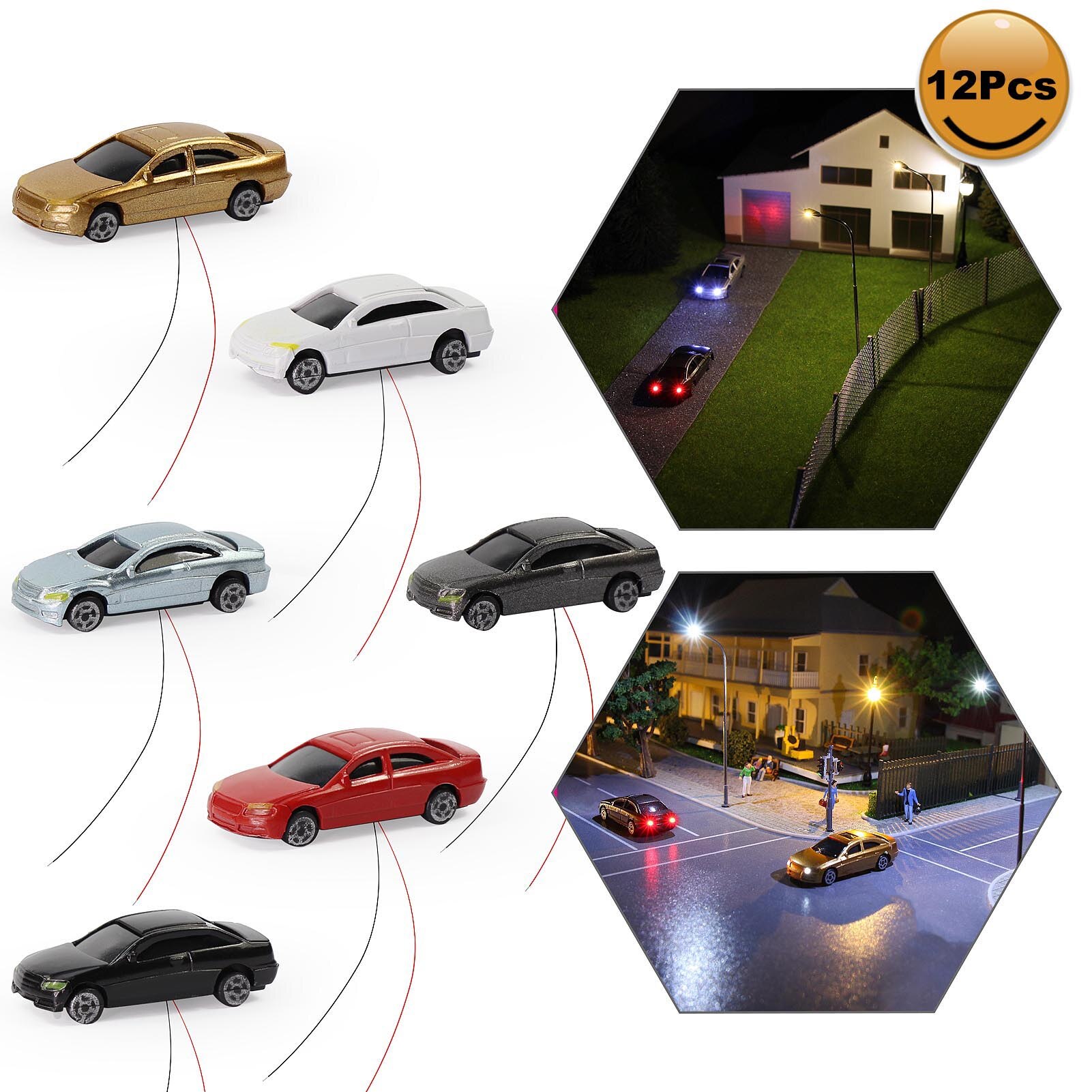 12PCS 1:200 Z Scale Model Lighted Cars With 3V 12V LEDs Lights for Building Layout EC200 railway modeling