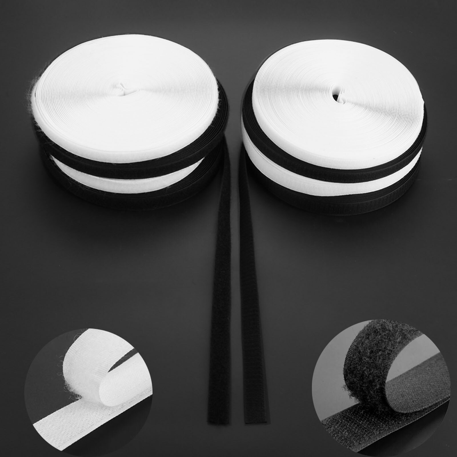 2pcs 25M Black White Hook and Loop Fastener Tape Magic Nylon Sticker Adhesive Loop Disks Velcros