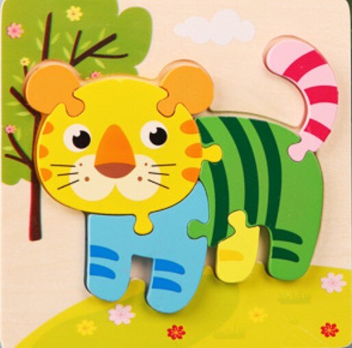 3D Wooden Puzzle Jigsaw Toys For Children Wood 3d Cartoon Animal Puzzles Intelligence Kids Early Educational Toys for children: Orange