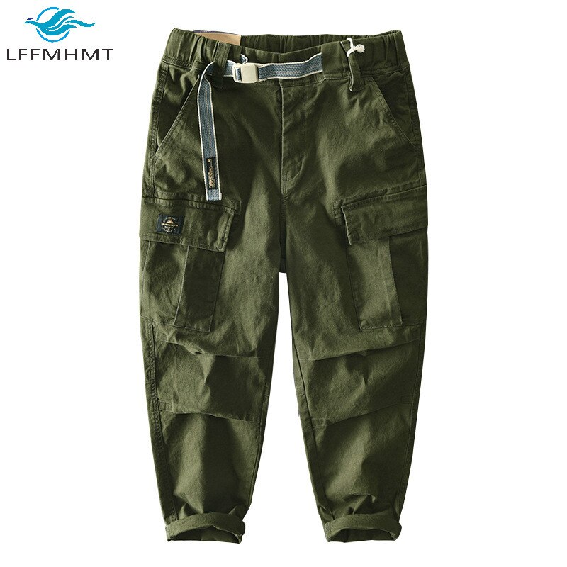 Monos de Color caqui para hombre, pantalones Verdes del Ejército, cinturón elástico de bolsillo múltiple, pantalón de carga informal de