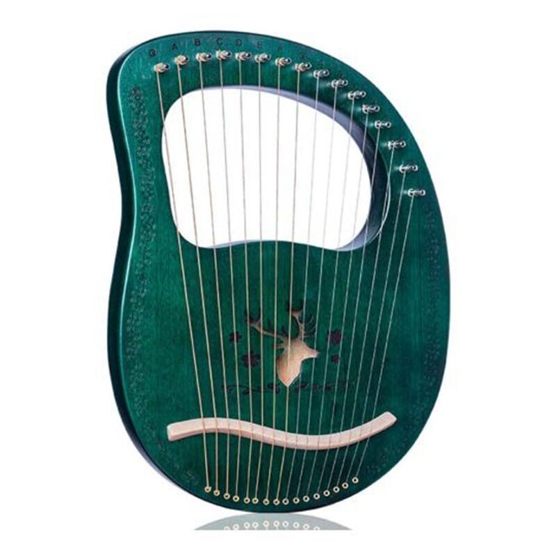 Arpa Lira a 16 Corde - Mogano - Design Eptacordo - con Chiave di Accordatura: Verde scuro