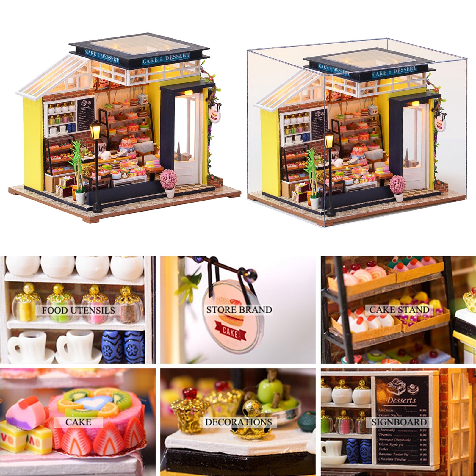 3D LED DIY Miniature DollHouse 1:12 Baking Shop Furniture Kit Toy Year Birthday Romantic