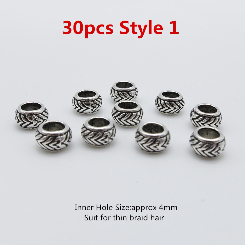 Micro anillos pequeños de plata/bronce para hombre y mujer, runas vikingas trenzadas, dreadlock, cuentas para Barba, accesorios para el cabello, 30 Uds.: 30pcs Style 1