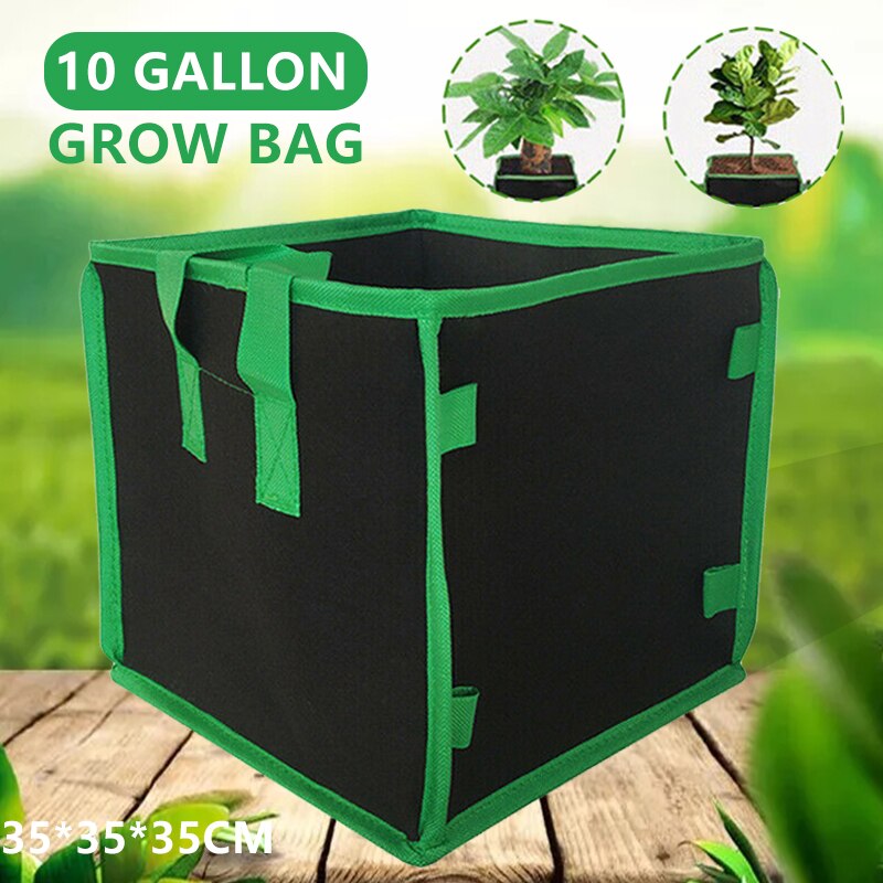Sac de culture en tissu, 10 gallons, 1 paquet, carré, conteneur pour plantes de jardin, sacs à poignée verte,
