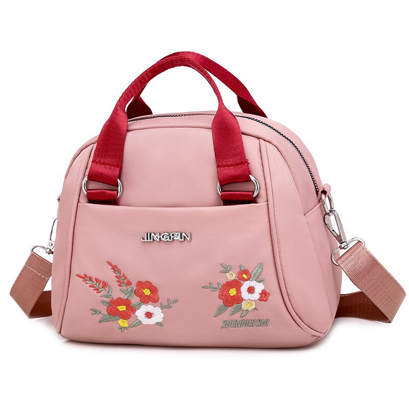 Summer Oxford Crossbody Bags Women Shoulder Bag Floral Embroidery Pattern Zip Wallet Handbag