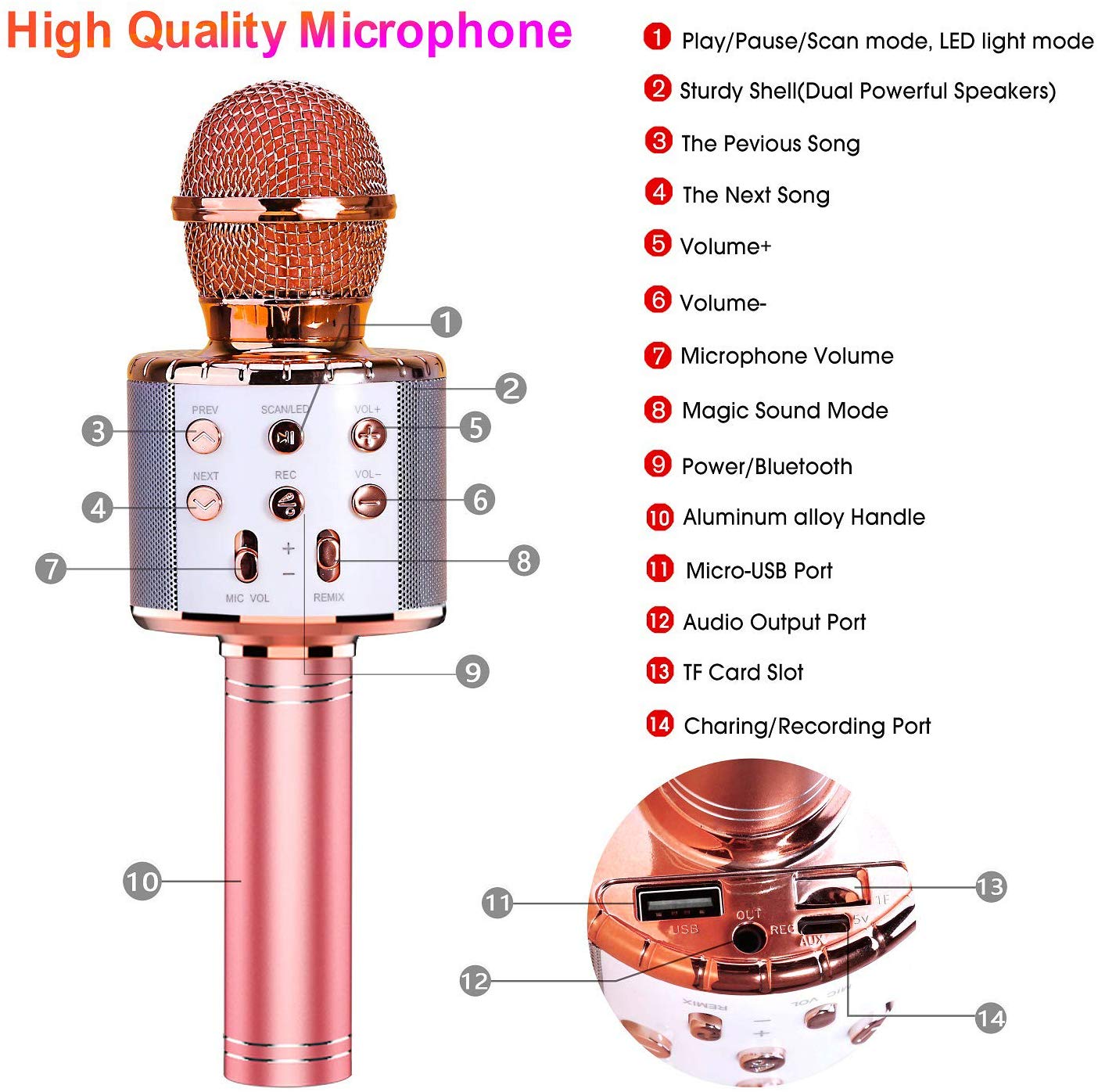 Micrófono de Karaoke Bluetooth 4 en 1 inalámbrico, máquina de altavoz portátil, reproductor de KTV doméstico de mano con función de grabación