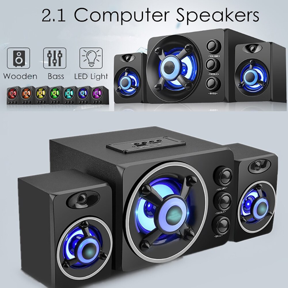 LED Audio Player Computer Speaker Universal Wooden Bass Subwoofer Sound Wireless Bluetooth-compatible Mini Speaker Music Boombox