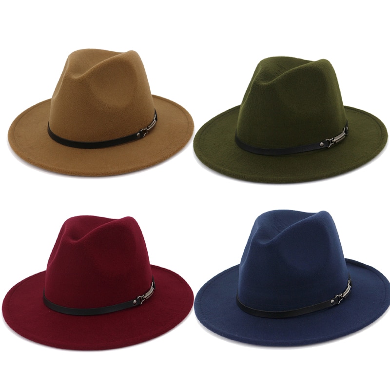 Höst vinter vanliga fedora hattar för kvinnor hatt vintage bowler jazzmössa filt bred brätte solkyrka hatt