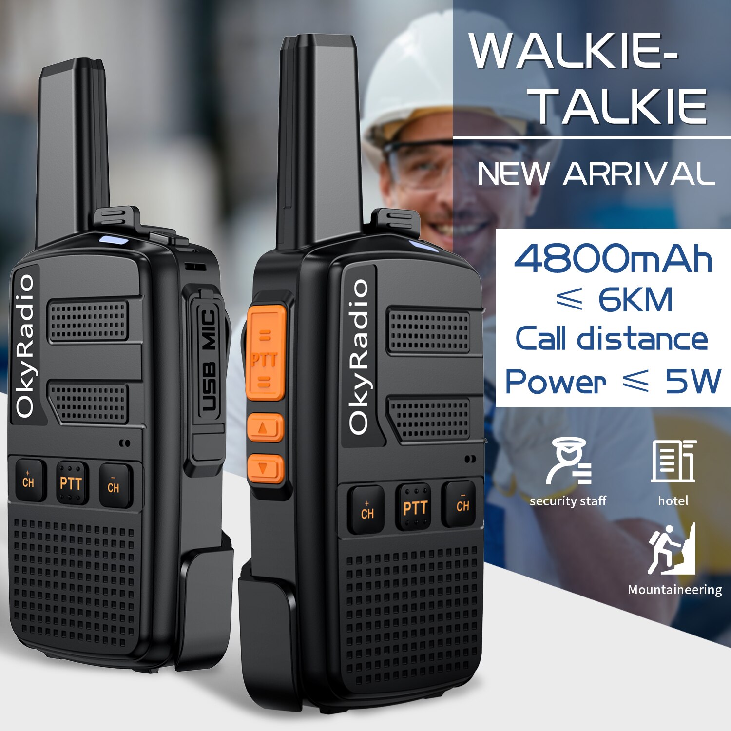 Mini Walkie Talkie 4800Mah Dualband Twee Manier Radio 400-470Mhz 16 Kanalen Draagbare Transceiver Met oortelefoon