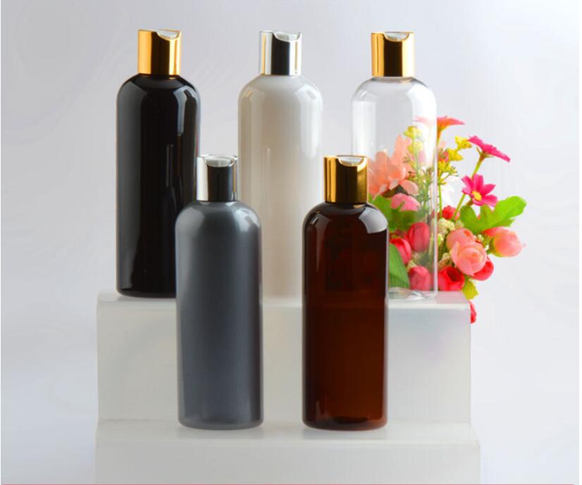 24 pçs/lote 300ml garrafa de Plástico Vazia Garrafa PET Loção Tampa superior do Disco preto do tamanho do curso Garrafa garrafas de plástico vazias para Shampoo