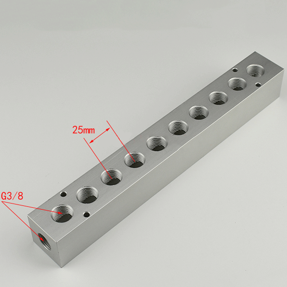 BSP-Bloque de colector de aire de aluminio sólido, compresor de aire neumático, divisor cuadrado de 3/8 pulgadas, 35x35mm, 2, 3, 4, 5, 6, 7, 8, 10, 12 vías: Verde militar