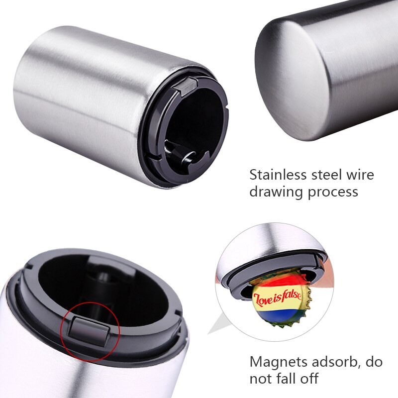 Konco Magnetic Automatic Beer Bottle Opener Stainless Steel Magnet Jar Opener Kitchen Bar Accessoris Wine Can Openers