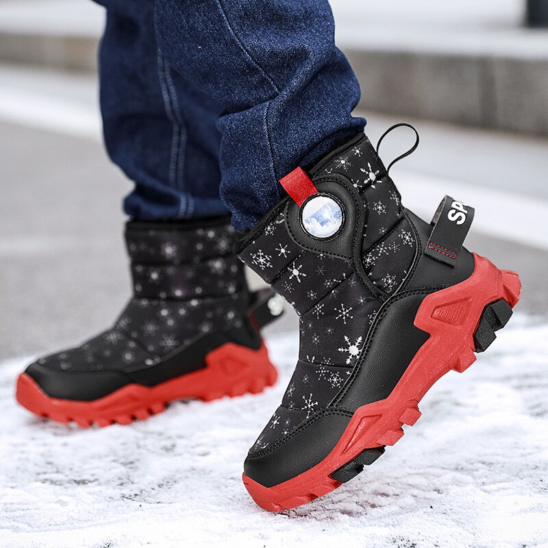 Boys Snow Boots Winter Kids Ankle Short Boot Warm Thick Fur Children Casual Shoes Thick Sole Water Proof Platform
