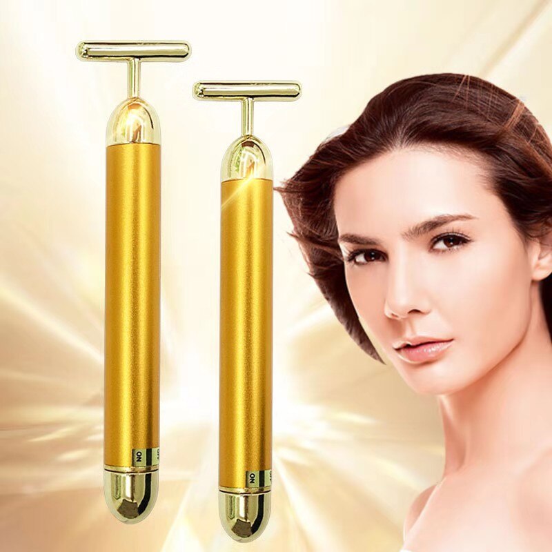 Masajeador facial con vibración de oro de 24 quilates, palo de belleza para delgazar, reafirmante de pulso, levantamiento y estiramiento de arrugas faciales