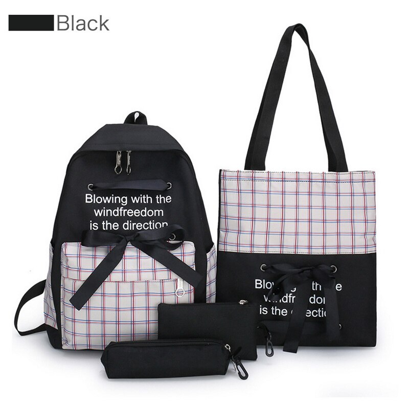 Canvas Rugzak 3 Stks/set Vrouwen School Rugzakken Schooltas Voor Tiener Meisjes Kids Book Bag Satchel: BLACK 2