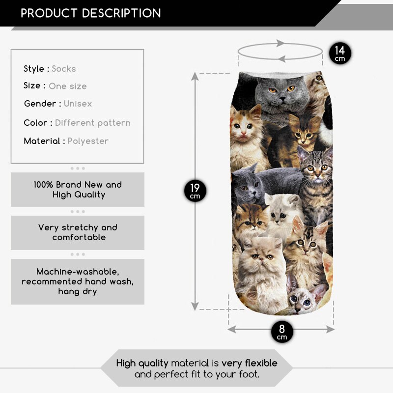 1 Paar Leuke Vele Puppy Katten Gedrukt Katoenen Sokken voor Kids Kinderen Meias Calcetines Bebe Lage Ankle 3D Sokken 19 cm lengte