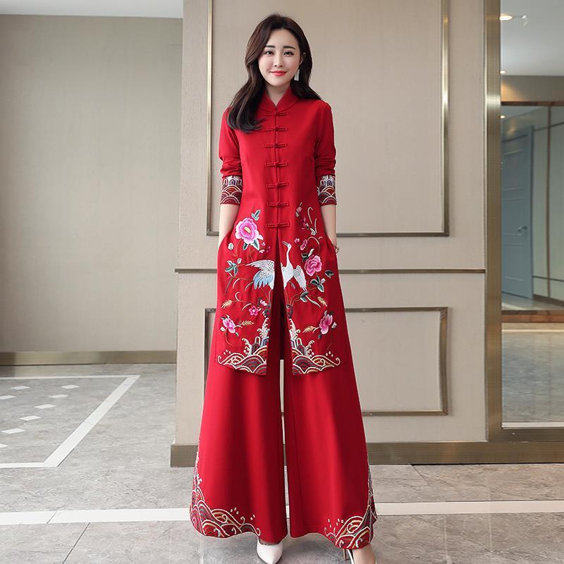 Vietnam Aodai Stili Vestito Lungo Qipao Cheongsam Cinese Vestito Tradizionale Cinese Principessa Chinoise due pezzi Delle Donne Vestiti di Pantaloni