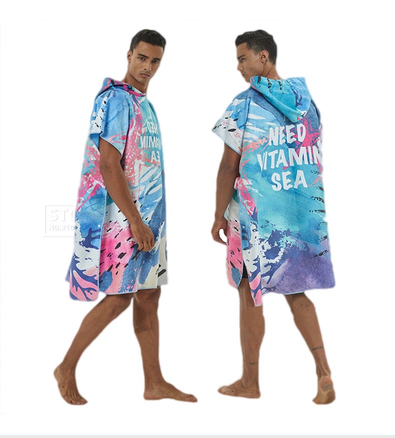Serviette de plage en microfibre, grande taille, costume de bain, Robe de natation, à capuche, serviette de bain, Surf hommes femmes, Poncho, peignoir rapide: MULTI