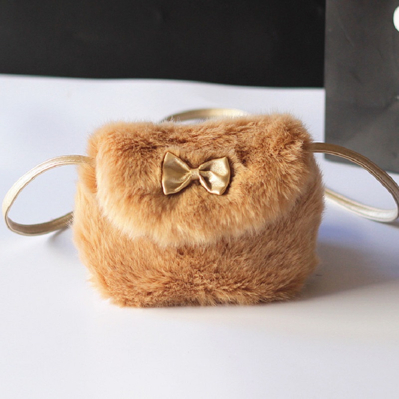 Faux Fur Coin Purse Wallet Mmini Shoulder Crossbody Bag Small Pouch Carteira Bolsa Feminina for Kindergarten Baby Girls: brown bow