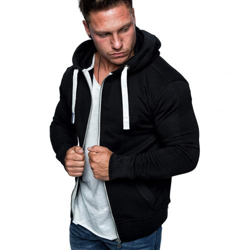 Stijlvolle Plain Mannen Ritsvak Zip Sport Hoodie Trui Jas Jas: Black / L