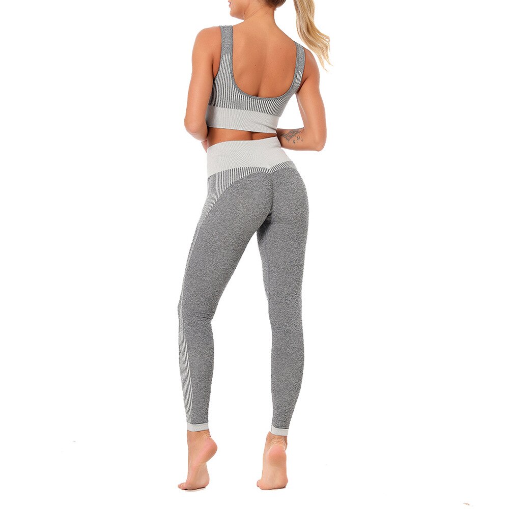 Naadloze Yoga Set Vrouwen Sport Pak Workout Outfit Fitness Gym Sets Kleding: Grey White Set / S