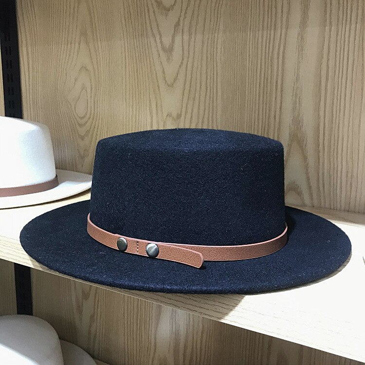 Winter Fahsion Hoeden Voor Vrouwen Fedora Met Riem Rond Wit Zwart Schipper Wol Hoed Porkpie Stijl Verstelbare Tovenaar
