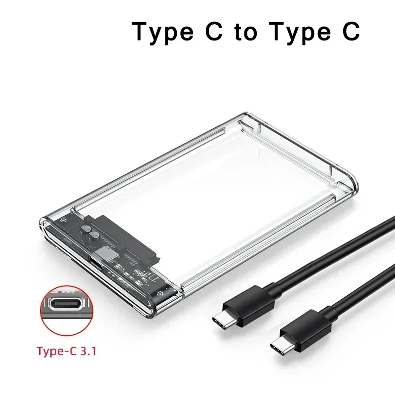 USB 3.0/Type C HDD-behuizing 2,5 inch SATA SSD externe harde schijfbehuizing met 5 Gbps overdrachtssnelheid Heldere harde schijfboxen Gereedschapsvrij: Bruin