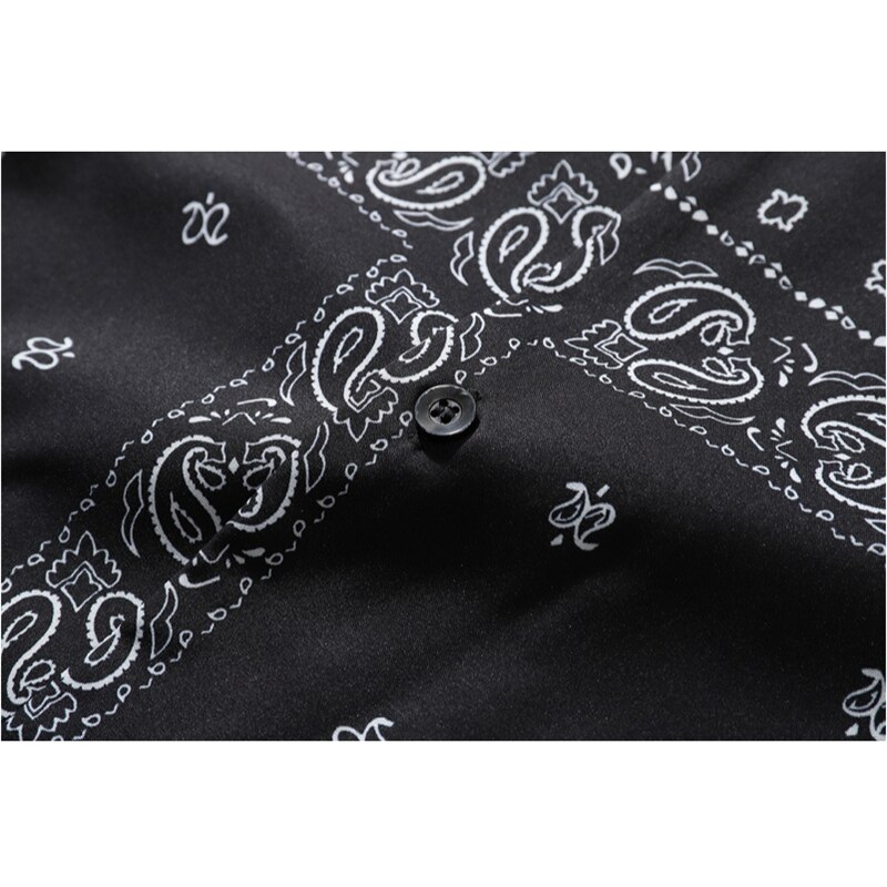 bouton Up hommes noir Bandana chemise urbain garçons Streetwear Hip Hop manches courtes Bandana bouton Up chemise de grande taille