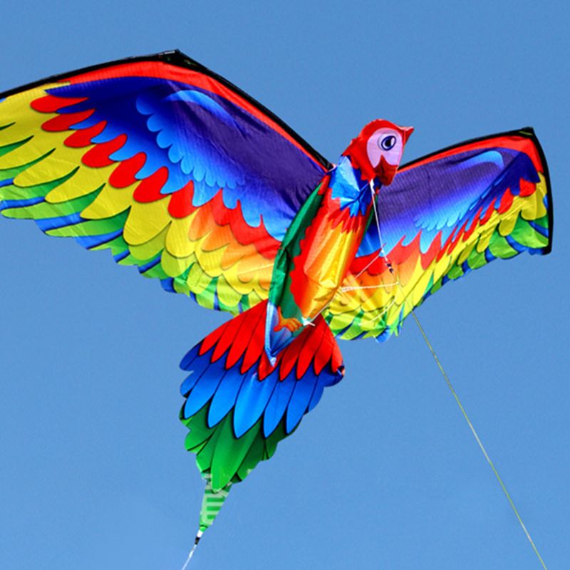 3d papegøje drage enkelt linje flyvende drager med hale og håndtag drage børn flyvende fugledrager vindsok udendørs til voksne og børn