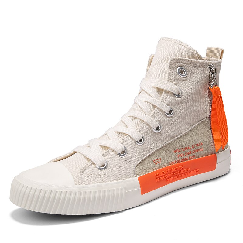 Heren high top herfst winter canvas sneakers mannelijke gevulkaniseerde schoenen casual schoenen comfortabele kleurrijke flats zapatillas: Beige / 44