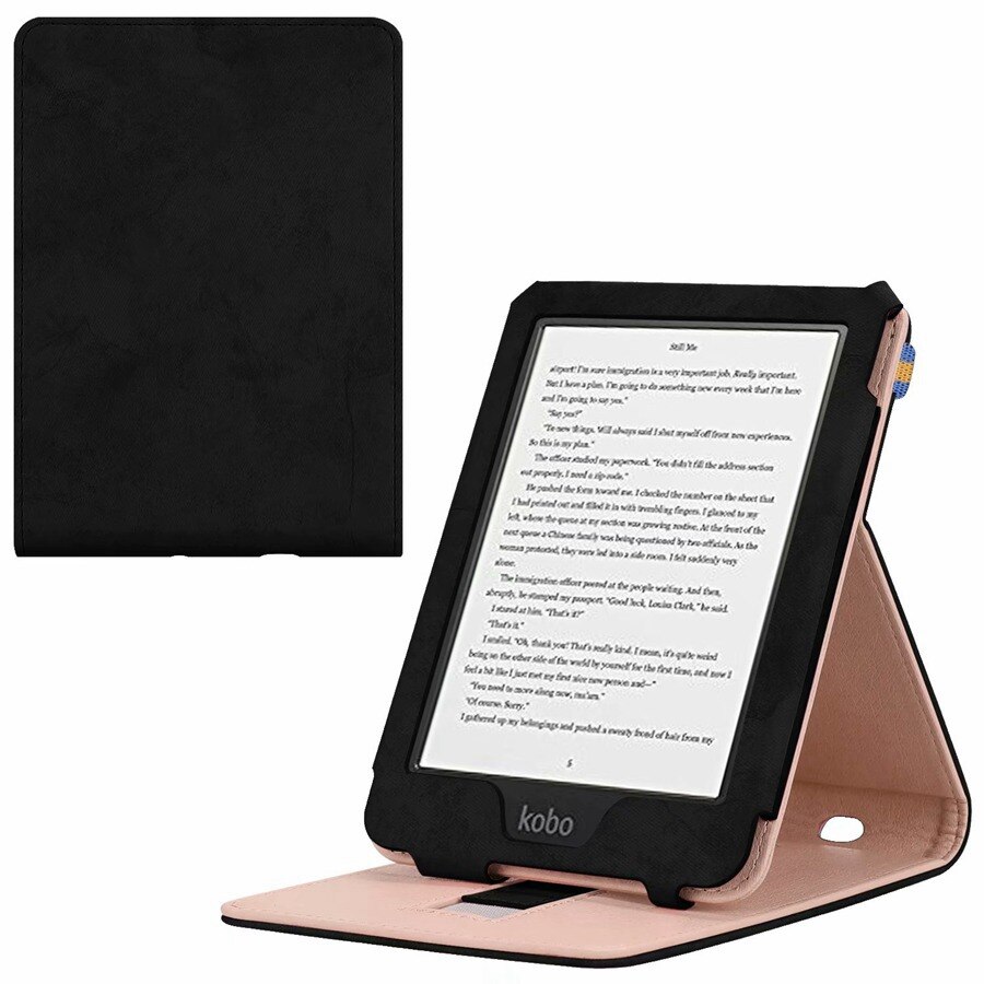 Magnetic PU Leather Case For KOBO Clara HD 6 inch ) Ultra Slim shockproof Ereader Cover For Kobo Clara HD Case+Film+Pen: black