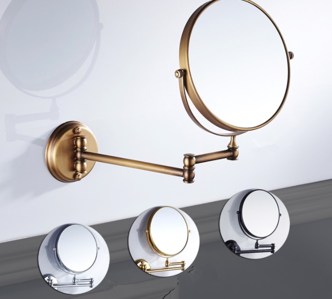 Retro Badkamer 8 Inch Opvouwbare Make-Up Spiegel Flip Telescopische Spiegel Creatieve Persoonlijkheid Muur Opknoping Badkamer MirrorQ420