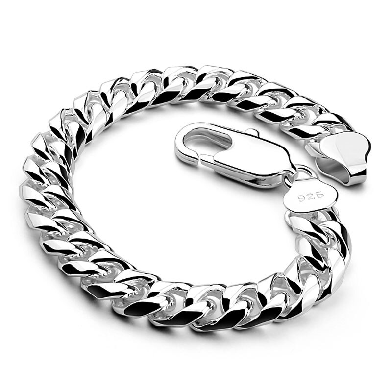 Men sterling silver jewelry 100% 925 Sterling silver vintage link chain bracelet thick bracelet Cuban bracelet 10MM20cm bracelet