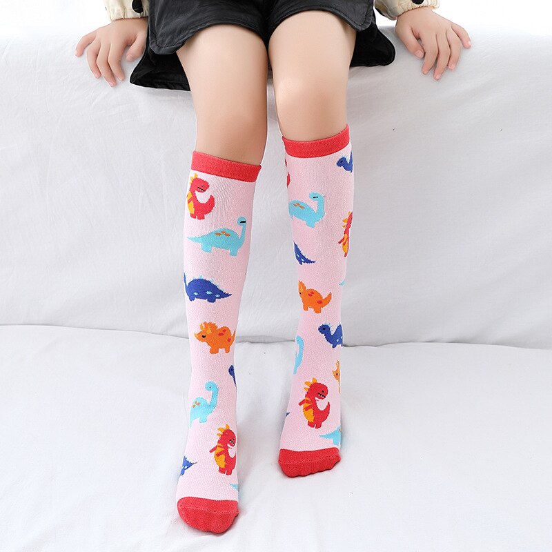 Chaussettes montantes en coton pour filles, chaussettes longues et douces, tricotées avec des motifs de dessin animé, pour enfants de 3 à 12 ans, printemps et automne: 05-01