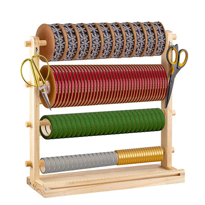 Lintorganisator 4-laags houten lintrek Opslag Display Plank Craft Lintstandaard voor ambachtelijke kamer Bloemenwinkel Taartwinkel