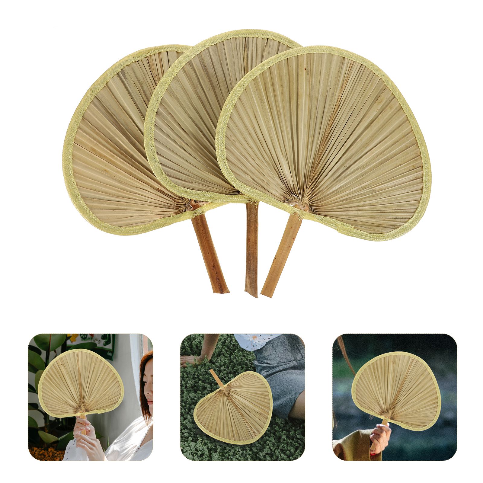 3pcs Natural Banana Fans Banana Leaf Handmade Fans Decorative Fans Handheld Fans Summer Cooling Hand Fans Wall Art Decorations