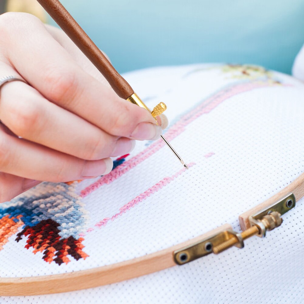 Poignée brodée Tambour Crochet avec 3 aiguilles, Crochet français Crochet de broderie, cerceau de perles, ensemble d&#39;outils de couture, bricolage artisanat
