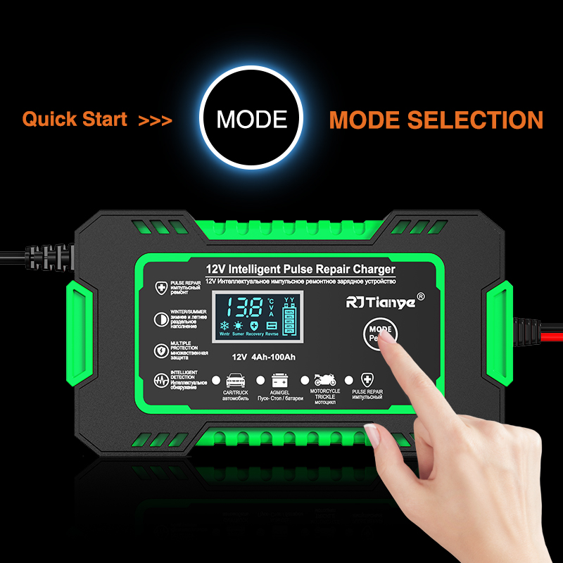12V 6A Vollautomatisches Autobatterieladegerät Power Pulse Repair Ladegeräte Nass Trocken Blei Säure Batterieladegeräte Digitales LCD-Display