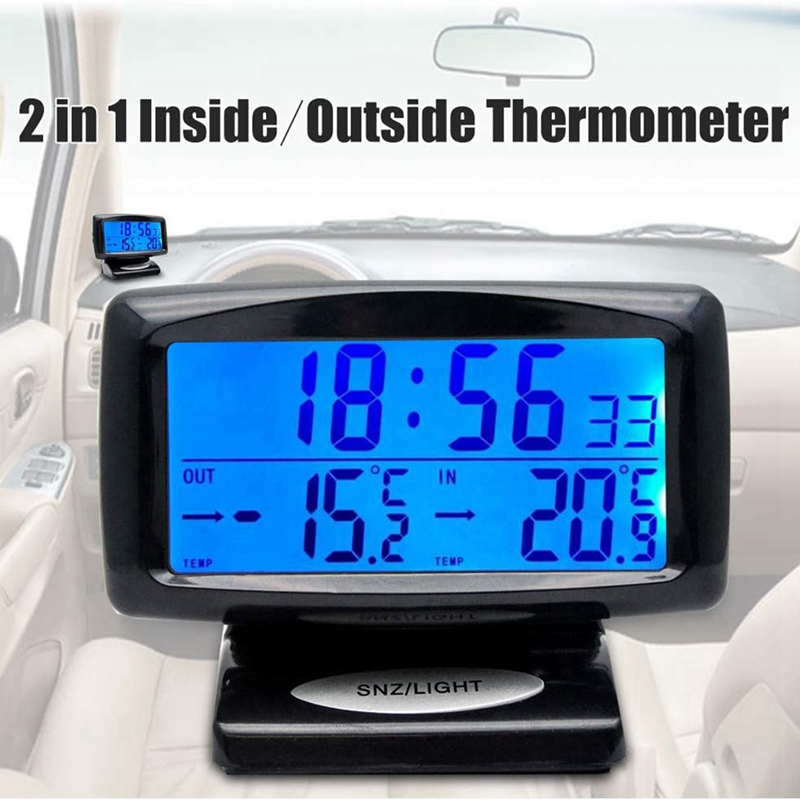 Draagbare 2 In 1 Auto Auto Thermometer Klok Lcd Display Gauge Indoor Outdoor Thermometer Met Blacklight Functie