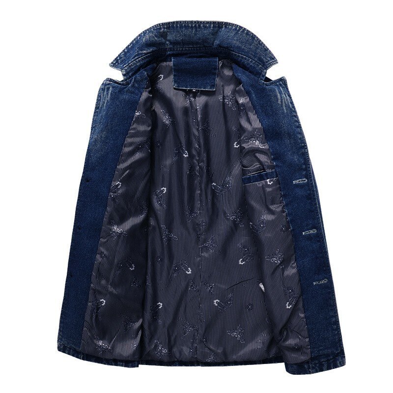 Denim Jacket Lapel Collar Single Breasted Denim Coat Washed Slim Fit Jeans Outwear Coat Large Size M-4XL