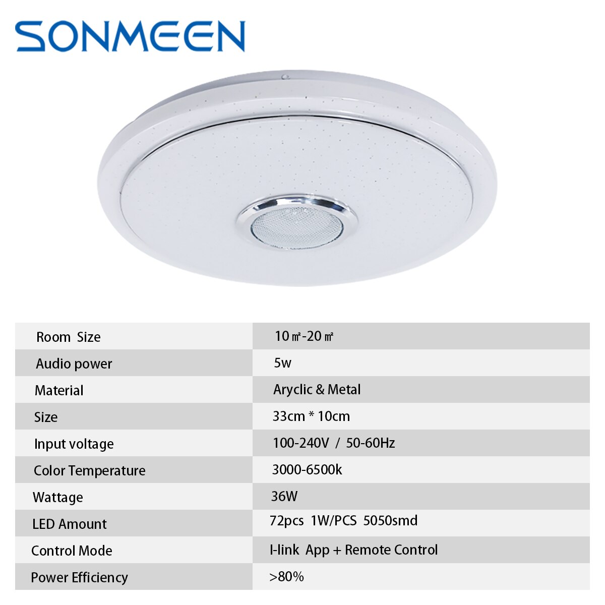 Sonmeen  bt33-1 moderne ledet taklamper hjemmebelysning app kontroll rgb bluetooth musikk lys soveromslamper smart taklampe